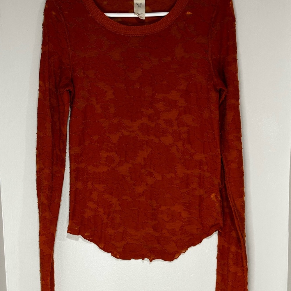 We The Free Burnt Orange Textured Long Sleeve Top